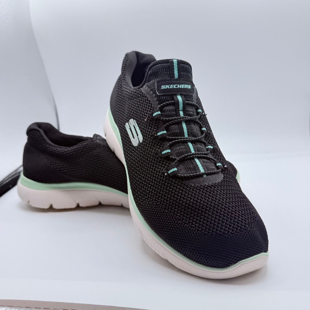 Skechers Summits Quick Getaway Women 9 Black Mint Slip On 149206W GOOD